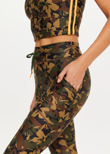 THE UPSIDE Basecamp 25inch Pocket Midi Pant in our Basecamp Camo print is a recycled mid-rise 25” length legging with pockets and drawcord at waistband.