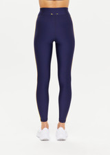 THE UPSIDE Oxford 25inch Midi Pant in Navy is a sustainable mid-rise 25” length legging with contrast binds at sides and drawcord waistband.