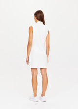 THE UPSIDE womens Pasadena Palma Dress in white is an organic cotton a-line dress featuring a quarter zip and stripe rib collar, perfect for tennis or golf.
