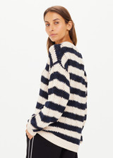 THE UPSIDE women's black and cream stripe Queens Boo Knit made with organic combed cotton knit features soft rib cuffs, neck and hem;  a classic/staple knitwear piece.