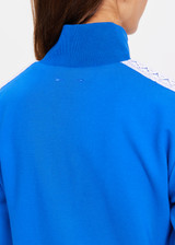 THE UPSIDE women's blue Bahia Margot Jacket made in soft lenzing viscose fabric is designed for a slim fit. This zip front jacket features welt pockets, a ribbed neckline, hem and cuffs.