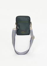 THE UPSIDE women's green Cosette Crosbody Bag is made with recycled fabric. This crossbody features a front slip pocket, a larger compartment, and an adjustable strap.