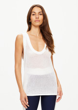 THE UPSIDE women's creme Fenway Wales Knit Tank is made with an open knit organic cotton, designed for a relaxed fit. This lifestyle tank features ribbed armholes and neckline.