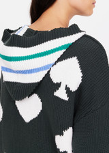 THE UPSIDE women's green Ace of Hearts Abbey Knit Hoodie is made with chunky knit cotton, designed for a relaxed fit. This lifestyle hoodie features ribbed cuffs and hem.