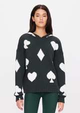 THE UPSIDE women's green Ace of Hearts Abbey Knit Hoodie is made with chunky knit cotton, designed for a relaxed fit. This lifestyle hoodie features ribbed cuffs and hem.