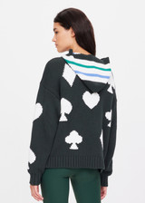 THE UPSIDE women's green Ace of Hearts Abbey Knit Hoodie is made with chunky knit cotton, designed for a relaxed fit. This lifestyle hoodie features ribbed cuffs and hem.