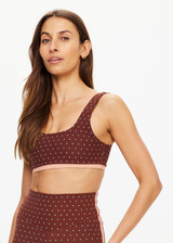 THE UPSIDE women's polka dot Maho Harley Sports Bra is made from a soft recycled ribbed fabric and features a scoop front and back neckline and a soft elasticated underbust with removable cups.