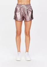 THE UPSIDE women's metallic Billie Run Short is a mid rise, lightweight short featuring an elasticated waistband, drawcord, side seam pockets. Lined with mesh.