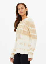 THE UPSIDE women's beige hand tie dyed Amana Long Sleeve Knit Top is made from organic cotton. This lightweight, long sleeve knitted top is designed for everyday wear and recovery.