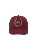 THE UPSIDE women's maroon Cheval Classic Trucker Hat features a foam front and mesh back with an adjustable snapper.