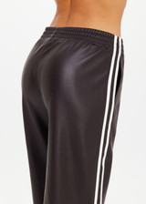 THE UPSIDE women's brown recycled fabric Vegan Leather Twilight Pant features an elasticated waistband with contrast white binds down the side. The perfect addition to your everyday wardrobe.