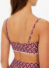 THE UPSIDE women's floral Firefly Hutton Scoop Bra is mid coverage with scoop front, adjustable straps, removable bust cups and shelf bra. Made for pilates.