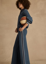 THE UPSIDE women's blue organic cotton Lumiere Zane Knit Collared Top is designed for a relaxed fit and features a geometric star design. Made for lifestyle.