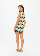 THE UPSIDE women's green organic cotton Tidal Sagra Crochet Shirt is designed for a relaxed fit and features tortoiseshell buttons at opening. The perfect piece for vacation.