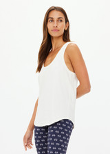 THE UPSIDE women's cream recycled cotton Soho Jacquie Tank Top is designed for a relaxed fit and features a ribbed neckline and armhole. Made for everyday leisure.