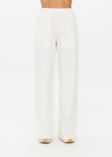 THE UPSIDE women's cream recycled cotton Soho Tokio Wide Leg Pant is designed for a relaxed fit and features an elasticated waistband and front pockets. Made for everyday leisure.