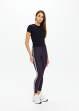 THE UPSIDE women's black Shelter Fitted Tee is made from soft modal rib fabrication and features a embroidered arrow logo at back of neck. Made for everyday wear.