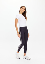 THE UPSIDE women's white Shelter Fitted Tee is made from soft modal rib fabrication and features a embroidered arrow logo at back of neck. Made for everyday wear.
