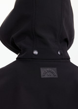 THE UPSIDE women's black Freddie Fleece Lined Anorak is made from bonded water resistant fabric with internal warm polar fleece and features external pockets with flap closure and drawcord with toggles to cinch in waist.