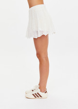 THE UPSIDE women's cream Agni Elysia Knit Skirt is designed for a regular fit and features a chevron knit design and an elasticated waistband with drawcord. The perfect vacation piece.