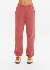THE UPSIDE women's red organic cotton Serendipity Harrison Track is a true-to-size fit and features an elasticated waistband and side seam pockets. Made for everyday.