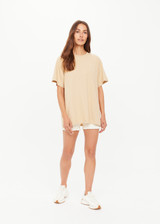 THE UPSIDE women's natural organic cotton Good Luck Sammi Tee is designed for an oversized fit and features "Good Luck" in cream printed on back. Made for versatile styling.