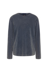 THE UPSIDE women's blue recycled cotton Soho Mali Long Sleeve Top has a relaxed fit and ribbed neckline in a sustainable, soft brushed fabric. Made for lifestyle.