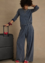 THE UPSIDE women's blue recycled cotton Soho Mali Long Sleeve Top has a relaxed fit and ribbed neckline in a sustainable, soft brushed fabric. Made for lifestyle.