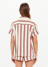 THE UPSIDE women's stripe organic cotton Baja Katia Collared Shirt has a relaxed fit, patch pockets on the chest, and wooden coconut button closure. Perfect for everyday wear.