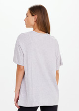 THE UPSIDE women's grey organic cotton Sammi Tee is designed for an oversized fit and features a printed horseshoe logo in cream at the front. The perfect everyday piece.