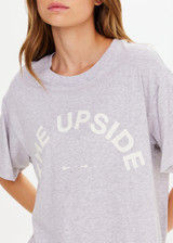 THE UPSIDE women's grey organic cotton Sammi Tee is designed for an oversized fit and features a printed horseshoe logo in cream at the front. The perfect everyday piece.