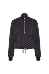 THE UPSIDE women's monogram jacquard Ezra Morgan Quarter Zip features elasticated cuffs, drawcord hem, and front pockets. Made for lifestyle.