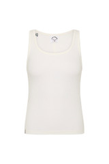 THE UPSIDE women’s white Alyssa Racerback Tank Top features rib fabric, a scoop neck, and embroidered 4-leaf clover at the back. Made for everyday leisure.