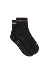 THE UPSIDE women's black Celestia Grip Sock is an anti slip grip sock perfect for pilates & yoga. Featuring a soft terry sole and embroidered lucky horseshoe & star.
