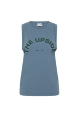 THE UPSIDE women’s denim organic cotton Jeet Tank Top has a relaxed fit with folded arm detail and a green logo at the front. Made for lifestyle.