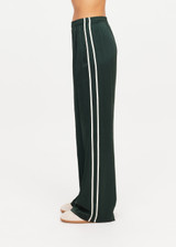 THE UPSIDE women's green Marnie Silk Wide Leg Pant is true to size with high-rise fit, elasticated waistband, and cream side seam bindings. Made for lifestyle.