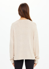 THE UPSIDE women's natural Felice Knit Crew offers a relaxed fit with a silk noil-cotton blend, featuring a ribbed neckline and cuffs. Made for lifestyle.