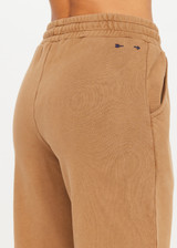 THE UPSIDE women's brown Kalo Willow Wide Leg Pant features a high waist, elasticated waistband with drawcord and front pin stitching. Made for lifestyle.