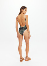 THE UPSIDE women's floral Tamara Scoop One Piece is a soft and comfortable fit, featuring contrast cream binds and a shaped legline. Made for swim.