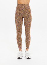 THE UPSIDE women's multi coloured spacedye Seamless 25inch Legging offers a supportive & comfortable fit and features white striped ribbed cuffs.  Made for yoga & pilates.