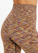 THE UPSIDE women's multi coloured spacedye Seamless 25inch Legging offers a supportive & comfortable fit and features white striped ribbed cuffs.  Made for yoga & pilates.