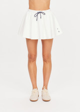 THE UPSIDE women's white tennis, pickleball & padel Daria Skort is made from organic cotton and features an internal short with elasticated waistband and drawcord.