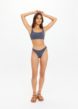 THE UPSIDE women's navy jacquard Secretos Bridie Bra offers a soft & supportive fit and features a scooped square neckline with removable cups. Designed for yoga & pilates.