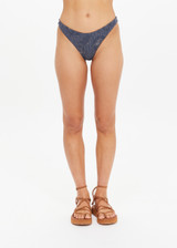 THE UPSIDE women's navy jacquard Secretos Moss Pant offers medium coverage in a textured floral and metallic fabrication. Designed for swim.