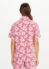 THE UPSIDE women's pink floral organic cotton Lahaina Cabana Zip Shirt features front patch pockets with zippers. Made for lifestyle.