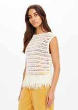 THE UPSIDE women's natural organic cotton Kamali Knit Fringe Top has a loose, boxy fit with scooped low back and knitted fringe detailing at hem. Made for lifestyle.