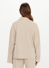 THE UPSIDE women's khaki recycled cotton Soho Rhea Collared Top is designed for a relaxed fit and features a collar at neck with front button opening. Made for lifestyle.