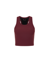 THE UPSIDE women's maroon recycled peached Sophie Crop Top is designed for a soft and supportive fit and features a racerback longline bra with internal shelf bra. Made for yoga and pilates.