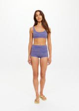 THE UPSIDE women's blue jacquard Neptune Fox Shortie offers full coverage with a mid-rise waistband in textured fabrication. Designed for swim.