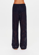 THE UPSIDE women's navy Halcyon Lace Charli Pant is designed for a low-rise straight leg fit with a fine drawcord through waist with elasticated back. Made for lifestyle.